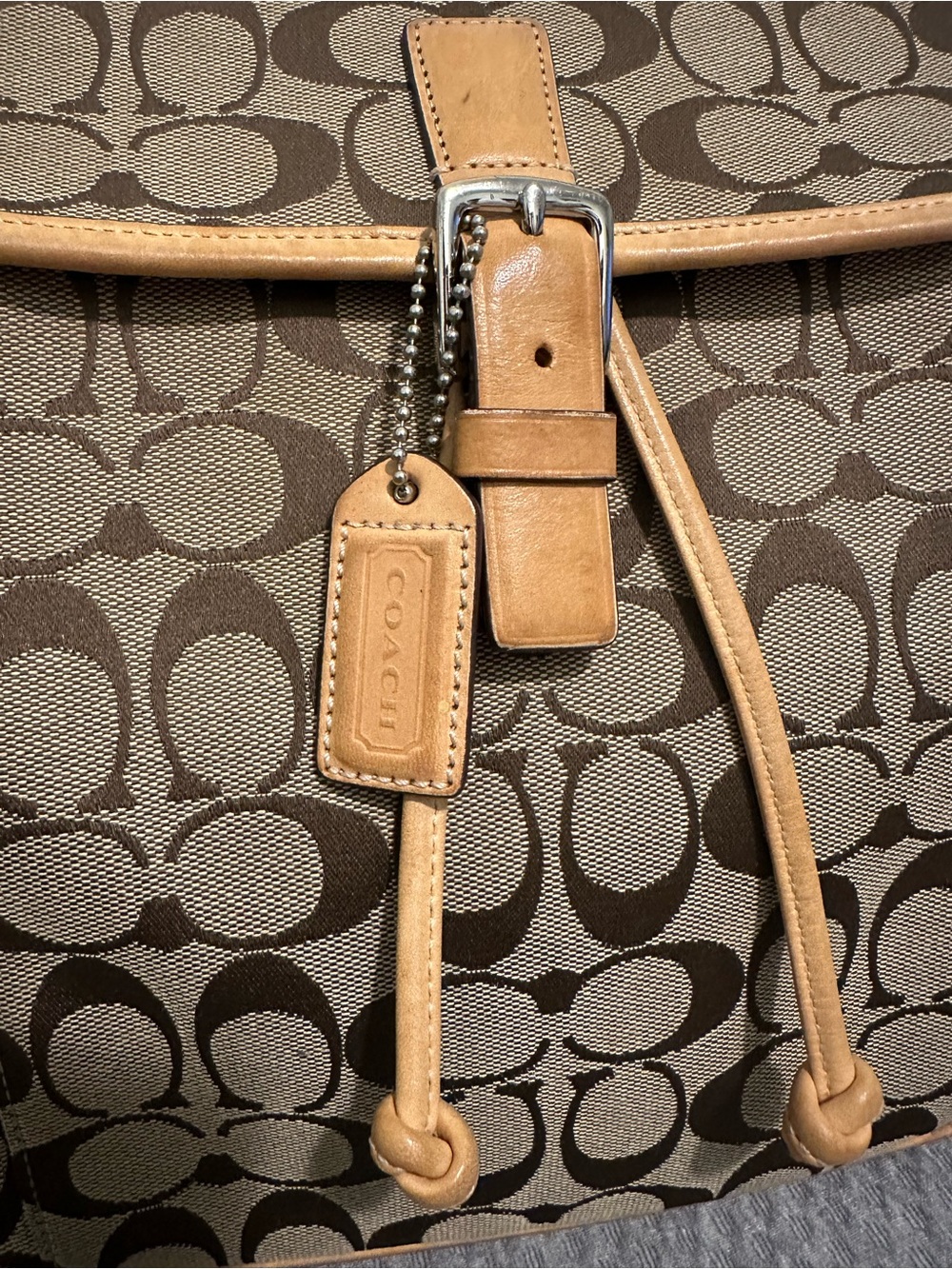 Vintage Coach Tan/Brown Cognac Signature Canvas Backpack with Leather Tan Trim - Picture 3 of 14